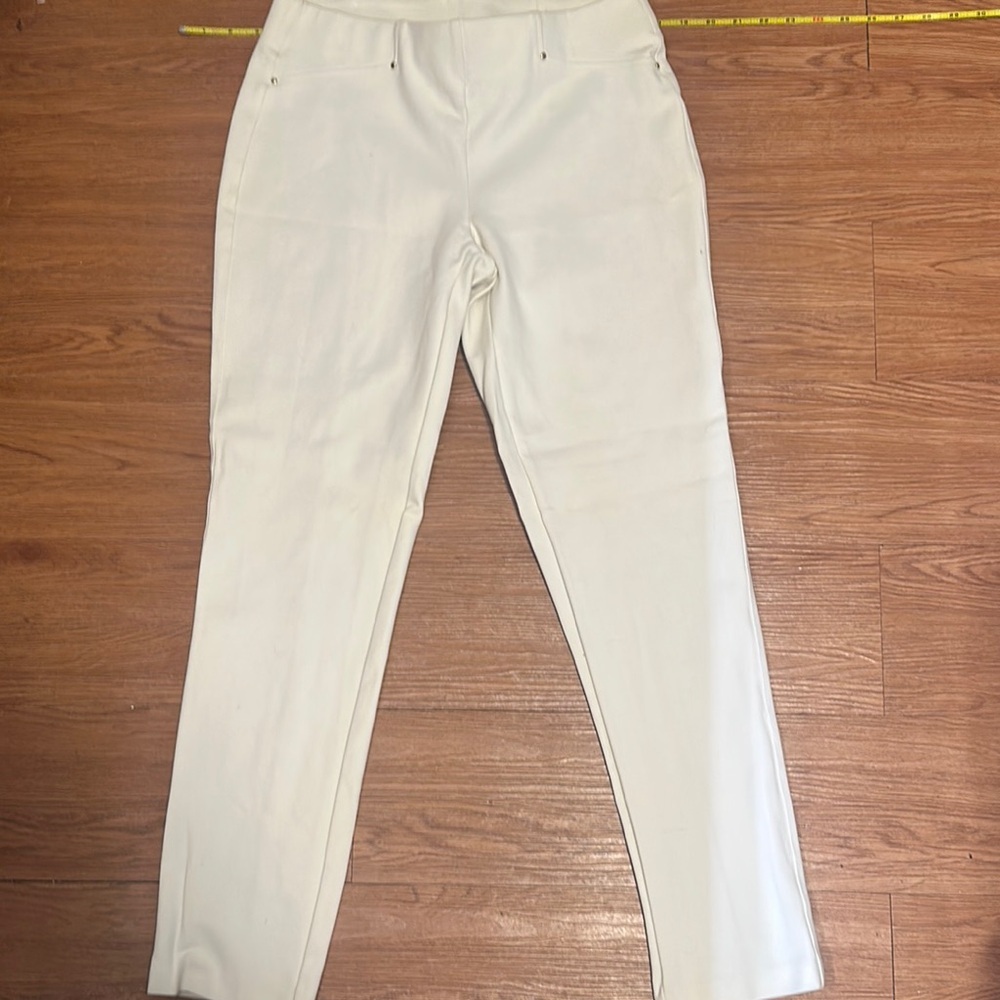 Rafaella Cream Straight Leg Pants with Elastic Waistband